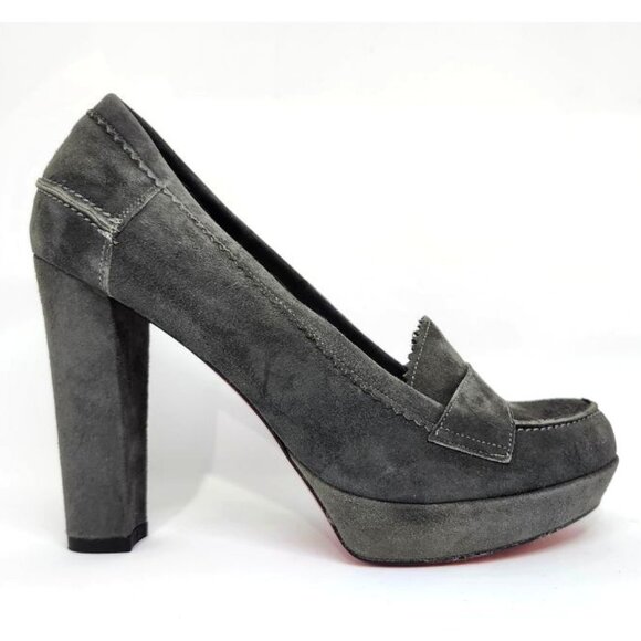 Laura Ferri Shoes - Laura Ferri Women's Grey Suede Block Heel Loafer W/Red Bottoms Size 7 & 8.5